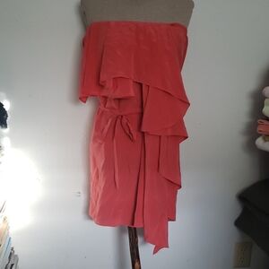 Haute Hippie 100% Silk Coral Sleeveless Ruffled Dress XS